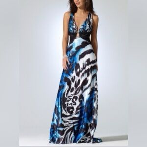 Y2K Cache Blue Black Animal Print Halter
Avant Garde  Cocktail Dress Size 8
